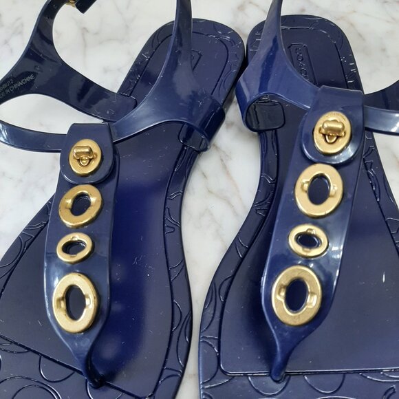 Coach Women’s Navy Blue Gold Phila Jelly Thong Sandals Size 8B - Picture 6 of 6